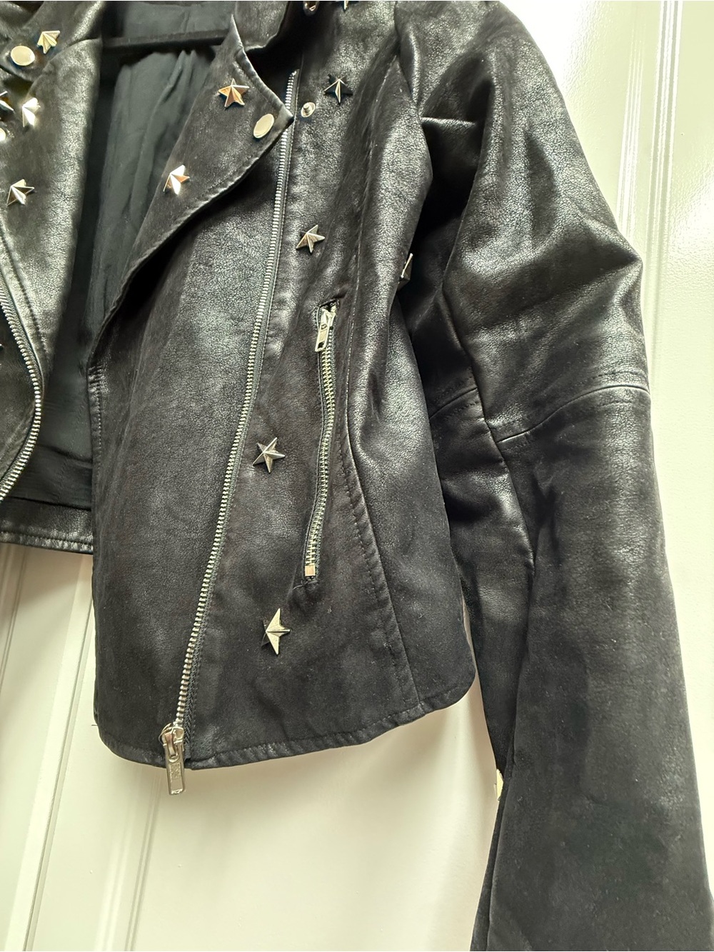 Sugar Lips Studded Black Leather Moto Jacket M - Picture 4 of 7
